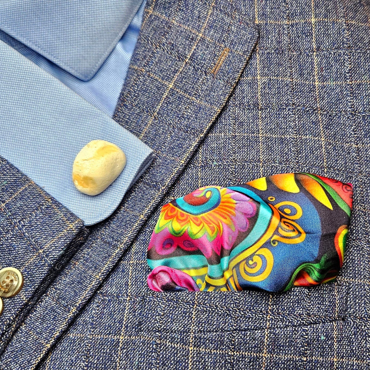 Image shows Brighton Rocks! Cufflinks designed by barnardandjestico . Stylish Cufflinks of natural polished stone ; from handmade process at my studio in Brighton Sussex England. For Menswear to show individual flair . Bold-sized ( 2-to-4cm ) natural shaped stones specialist-waxed and polished , then set on steel-studs . Homemade artisan methods of natural environmental materials